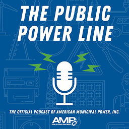 Podcast logo featuring a microphone and the text "The Public Power Line"